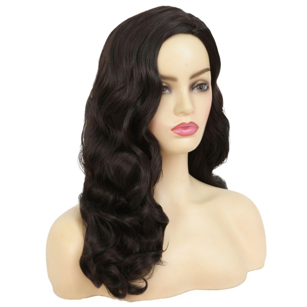 Swiking Long Black Curly Wavy Wig for Women Long Finger Wave Heat Resistant Fiber Synthetic Hair Wigs for Cosplay Halloween Party Use