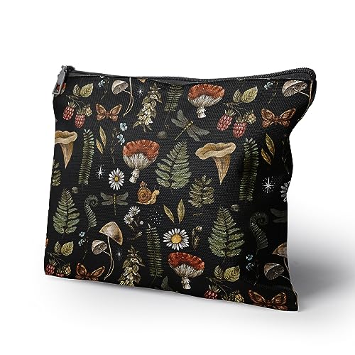 Cafl Vintage Woodland Makeup Bag Travel Large Mushroom Fern Cosmetic Bag Organizer toiletry Essentials Jewelry Skincare Zipper Bag For Women -10¡¿8 inch