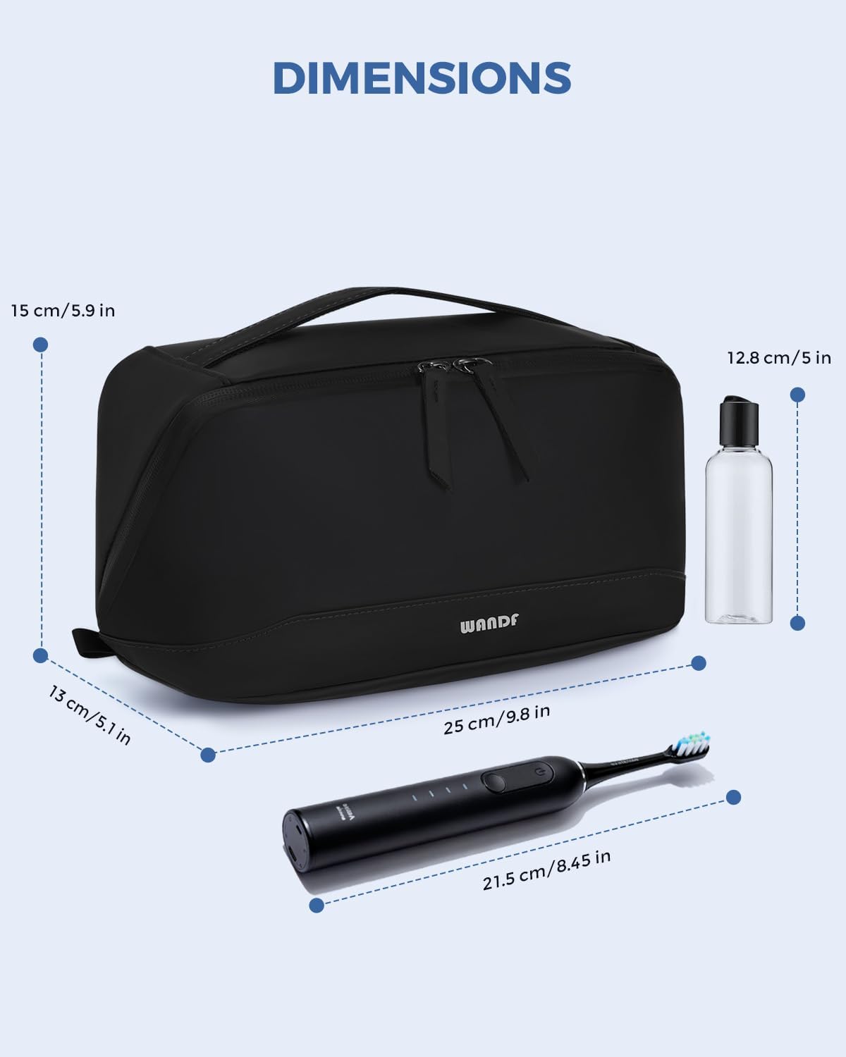Toiletry Bag for Men - PU Leather Travel Organizer with Waterproof Hanging Pouch | Black Dopp Kit