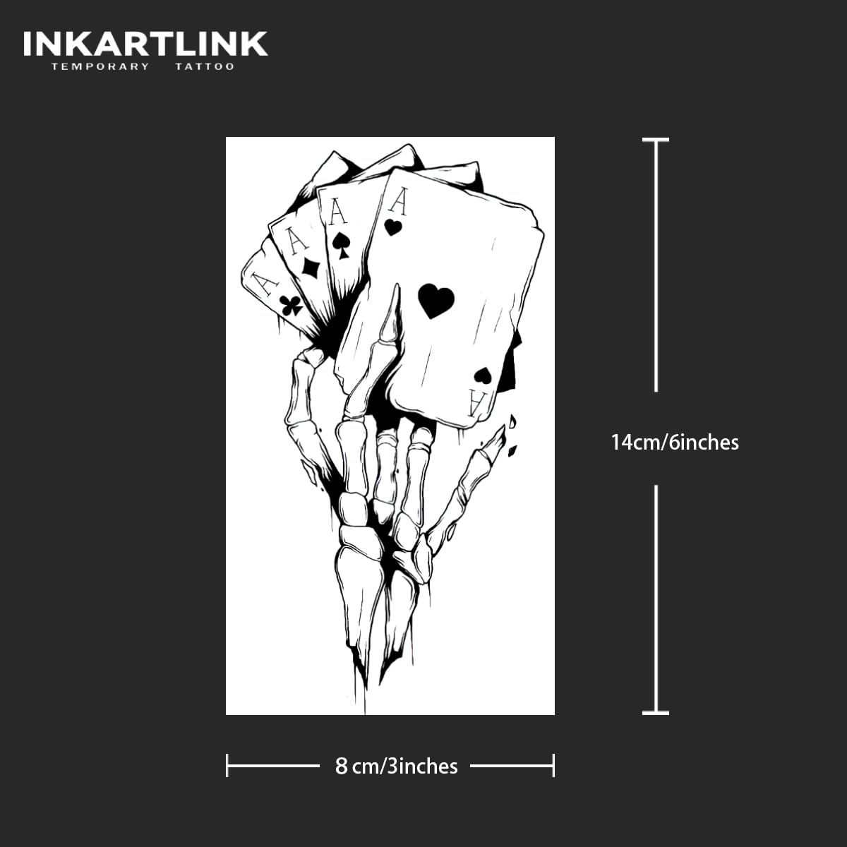INKARTLINK Tattoo Tech, 2 Sheets Large Semi Permanent Tattoo, Adult Art Design Temporary Tattoos, Lasts 1-2 Weeks, Waterproof, Realistic Look, No Adhesive, No Reflection (Skeleton Poker Design)