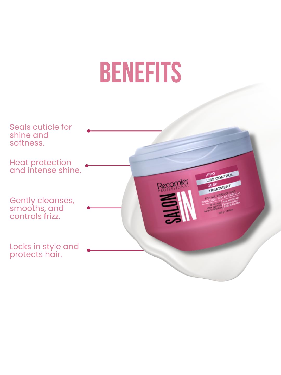 Salon In by Recamier | Liss Control Deep Treatment Mask | Frizz Control Hair Care | 10.58 oz / 300 g