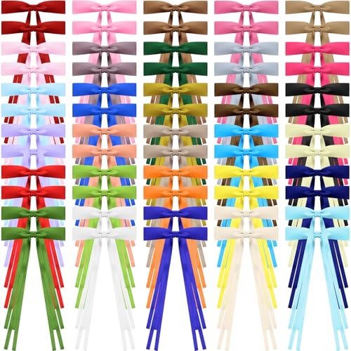 Mimorou 60 Pcs Hair Bow for Girls Women Bulk Silky Satin Ribbon Hair Bows Tassel Bowknot Clips Barrettes with Long Tail, 30 Colors