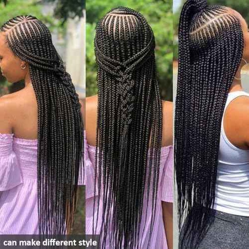36" Braided Wigs for Black Women Full Lace Front Box Braids Wig with Baby Hair Knotless Cornrow Box Braids Wig Natural Deep Side Part Goddess Synthetic Braided Wig for Daily Use