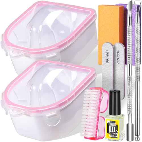 Teenitor 10Pcs Nail Soaking Bowl Kit 2 Soak Off Bowl Nail Soaking Bowl Acetone Proof Soak Off Gel Polish Remover Bowl, Manicure Bowl Cuticle Peeler Scraper Cuticle Oil Nail File and Buffer Nail Brush