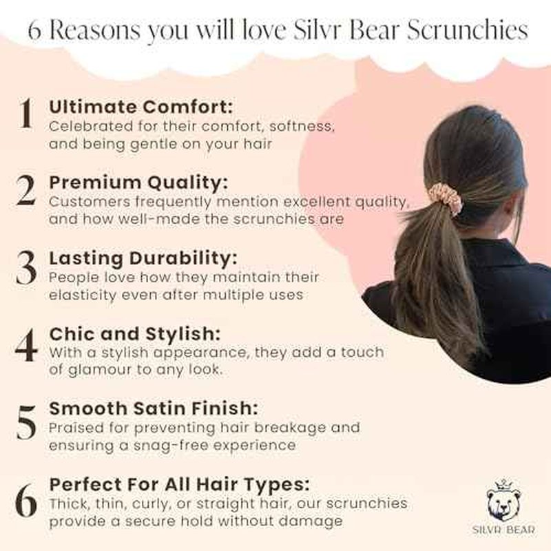 SILVR BEAR Luxury Satin Scrunchies, Satin Hair Ties for Thick, Thin & Curly Hair, Scrunchies for Women, Girls & Men Softer than Silk Hair Ties (Skinny Rose)