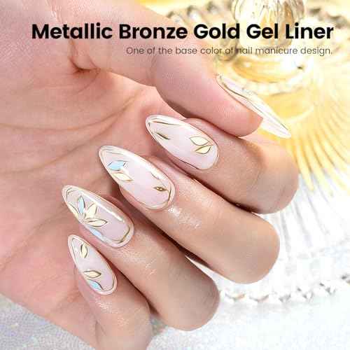 RARJSM Metallic Nail Art Gel Liner Bronze Gold Mirror Chrome 3D Effect Gel Nail Polish 8ml Build in Thin Brush Metal Painted Drawing Striper Painting Gelpolish Soak off Curing Requires for Home Salon
