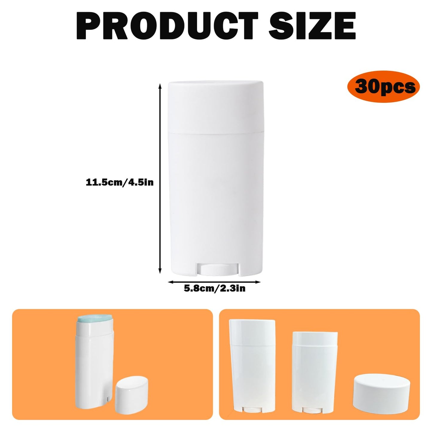 Zynexa 30 Pack 75ml/2.5oz Empty Deodorant Containers Refillable Deodorant Tubes White Oval Twist-Up Lip Balm Tubes for Homemade DIY Lipstick Crayon Lotion Chapstick