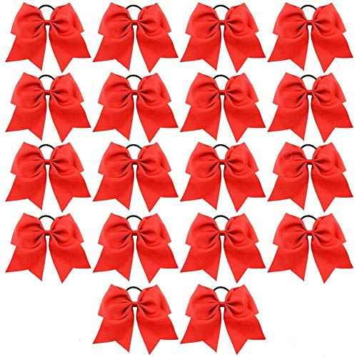 18 PCS 8" Large Red Cheer Hair Bows Ponytail Holder Elastic Band Handmade for Cheerleaders Teen Girls College Sports