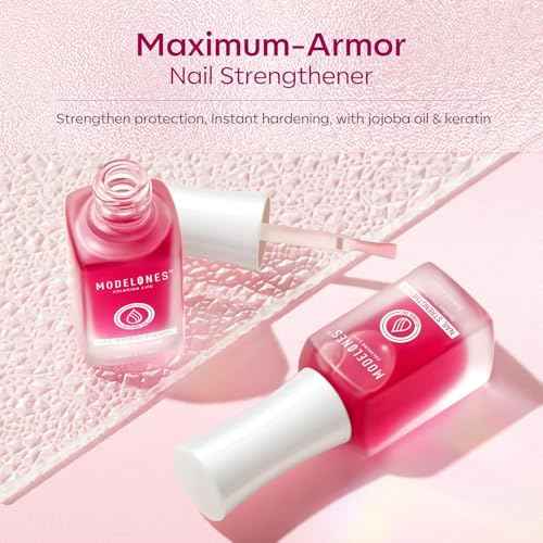 Modelones Nail Strengthener for Thin Nails and Growth, Treatment Repair Damaged Nails, Hardener Extra Strong Nail Care Quick Dry Base Coat Nail Polish, 0.5 oz, 1-Pack