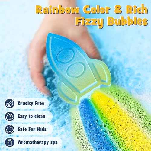 Space Bath Bombs for Kids with Surprise Inside, 8 Pack Kids Galaxy Bath Bombs with Space Toys for Toddler Boys Girls Handemade Rainbow Bubble Bath Fizzies Birthday Christmas Gift Set