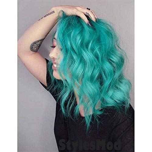 Short Wavy Bob Wigs Middle Part Curly Hair Cute Wigs Shoulder Length Synthetic Heat Resistant Short Wigs for Women Colorful Costume Bob Cosplay Wig for Girl (Dark Turquoise)