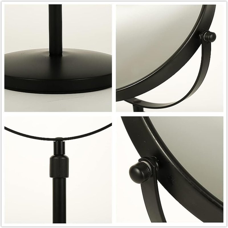 Height Adjustable Makeup Mirror - 8-Inch Double-Sided 7X Magnification | Black Round Tabletop Design
