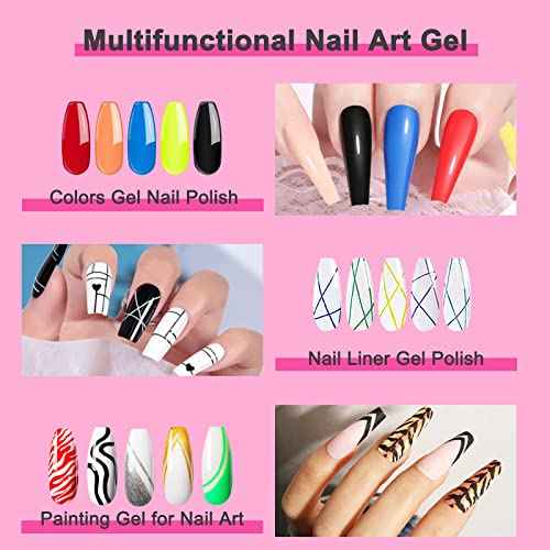 Nail Art Polish Set Gel Liner Kit For Nail Design Polish Paint For Nail 12 Colors Black White Gel Nail Polish Soak off Curing Requires 8ml with Thin Nail Art Brush