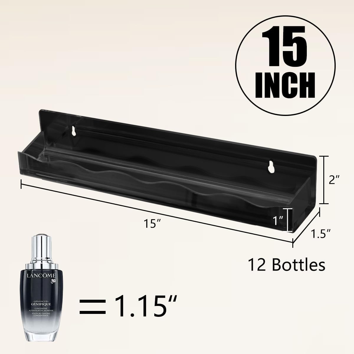Acrylic Nail Polish Rack - 15" Wall-Mounted Organizer | Gel Polish Display Shelf, Black