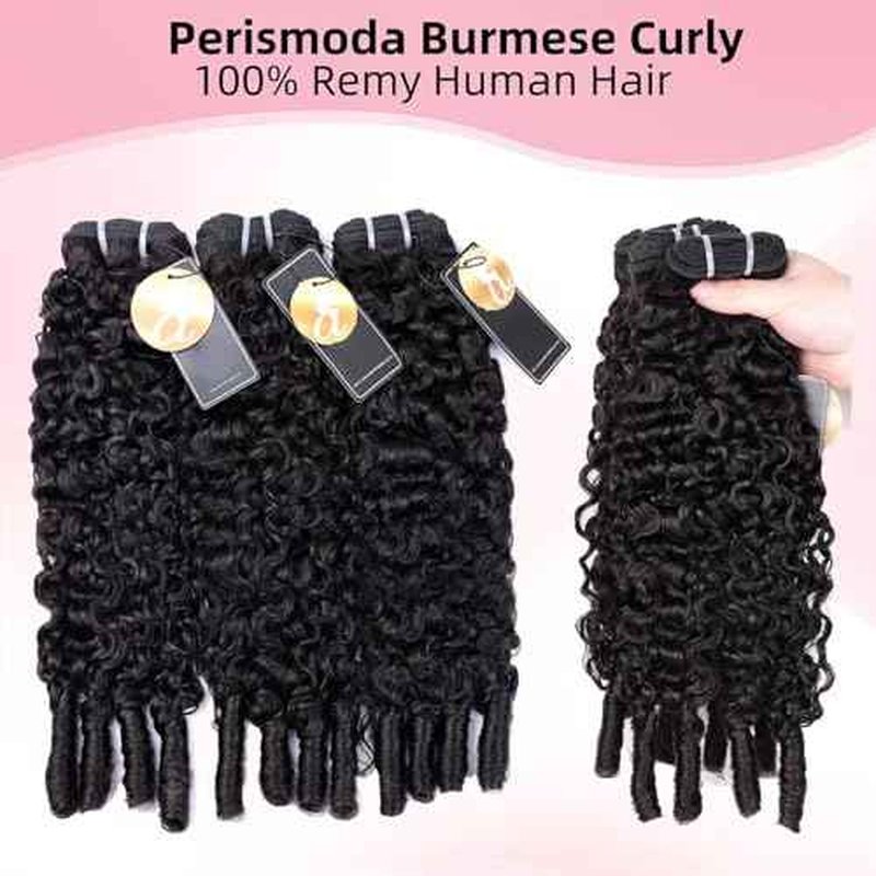 PerisModa 15A Raw Burmese Curly Bundles 100% Human Hair Bundles Pix Curly Bundles Unprocessed Human Hair Extensions 16 18 20 Inches 3PC 100% Unprocessed Virgin Water Wave Hair For Women Natural Black