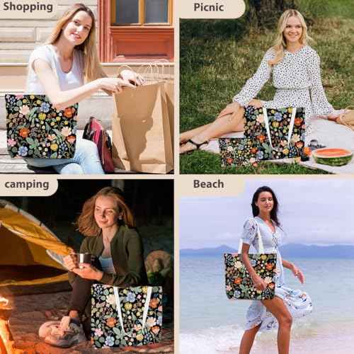 Aesthetic Floral Tote Bag Makeup Bag Flower Decor Gifts for Girls Christmas Shopping Grocery Bags Cosmetic Bags