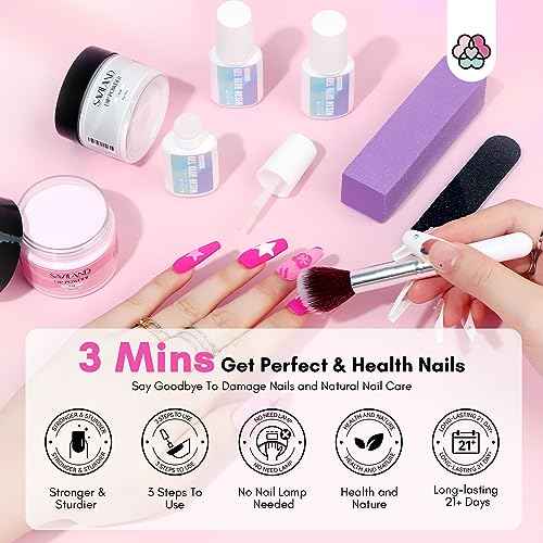 SAVILAND 60g Nail Repair Kit for Split Damaged Nails: 3 Mins Air Dry Quick & Easy Instant Broken Nail Repair Natural Clear & Pink Dip Powder with 21ml Nail Repair Glue Emergency Home & Salon Use