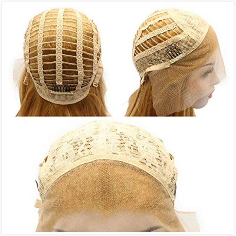 Iewig Glueless Synthetic Lace Front Wig Yellow Shoulder Length Heat Friendly Fiber Hair
