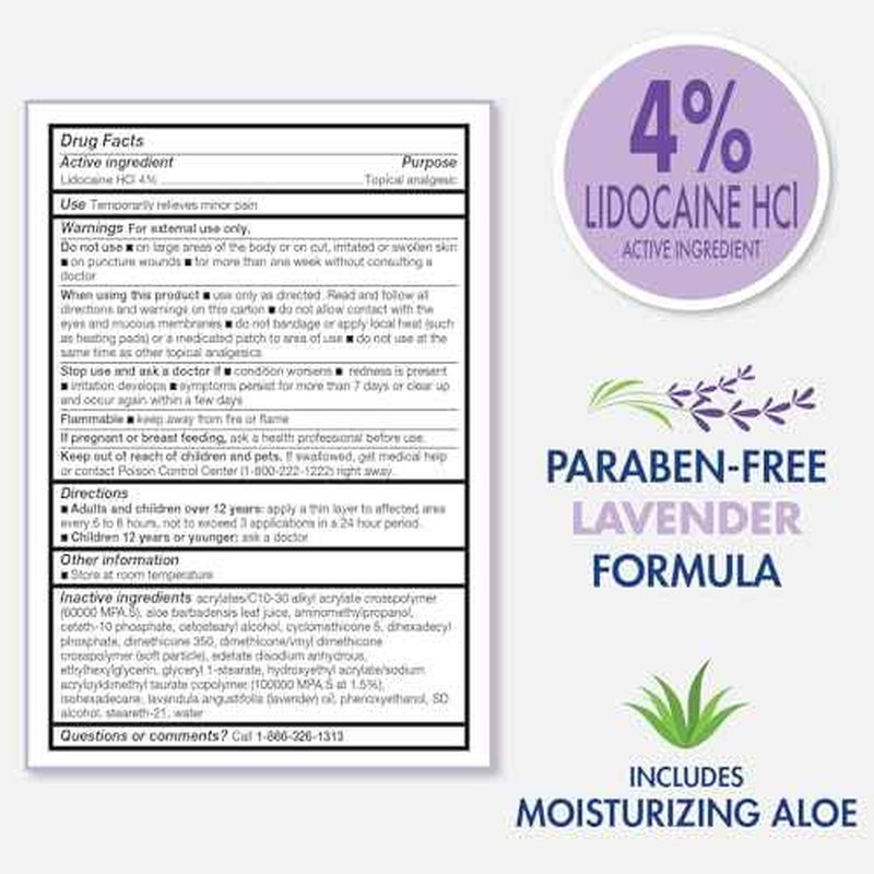 TheraCare 4% Lidocaine Roll-On | Soothing Lavender Scent | OTC Strength | Pain Relief Liquid | 2.5 oz. 73 mL | Topical Anesthetic
