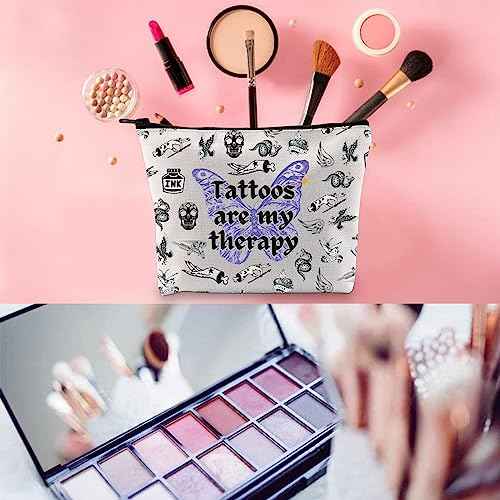 WCGXKO Tattoo Artist Gift Gothic Tattoos Are My Therapy Zipper Pouch Makeup Bag