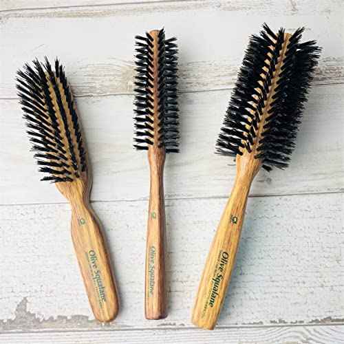 Terra Distribution Natural Boar Bristle Round Brush [Made in Japan] Olive Oil Blended Bristles as Beauty Essence