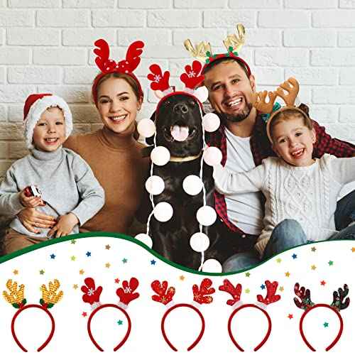 Zhehao 36 Pcs Christmas Headbands Bulk Santa Reindeer Antlers Snowman Santa Hat Headbands for Adults and Kids Cute Xmas Holiday Costume Headwear Accessories Christmas Party Favors