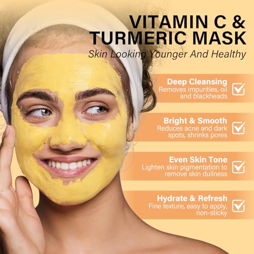 Turmeric Vitamin C Clay Mask| Deep Cleansing Facial Clay Mask for Dark Spots, Dull Skin, Refining Pores and Controlling Oil,Dark Spot Remover for Face,Face Masks Skincare-Gift for Him & Her