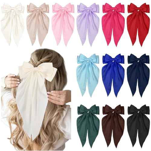 12PCS Hair Bows for Women Big Silky Satin Bow Clips with Long Tails Oversized, Cute Halloween Christmas Hair Accessories for Women, Aesthetic Large Ribbons Bow