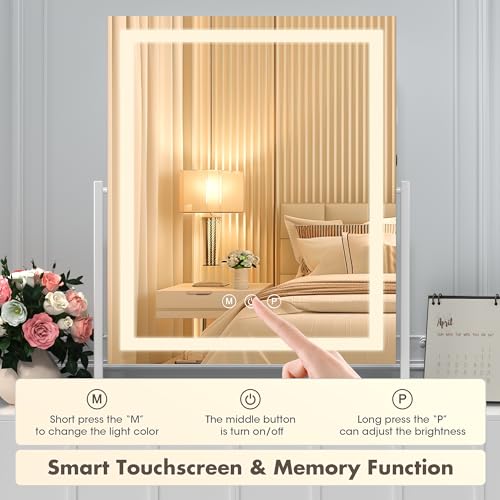 Hasipu Vanity Mirror with Lights, 16" x 20" LED Makeup Mirror, Light up Mirror with Smart Touch 3 Color Modes and Brightness Adjustment, 10X Magnifying Glass,360¡Æ Rotation