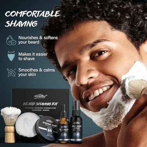 5Pcs Shaving Kit for Men Gift Set Includes Shaving Soap Butter Beard Bib Apron Pre Shave Oil After Shave Lotion Cream Shaving Brushes Mens Shave Christmas Birthday Day Fathers Day Stocking Stuffers