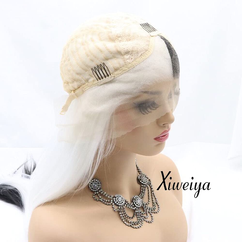 Long Straight Mermaid Piano Lace Front Wig - White to Black Two Tone | Heat Resistant Synthetic Hair for Women Cosplay