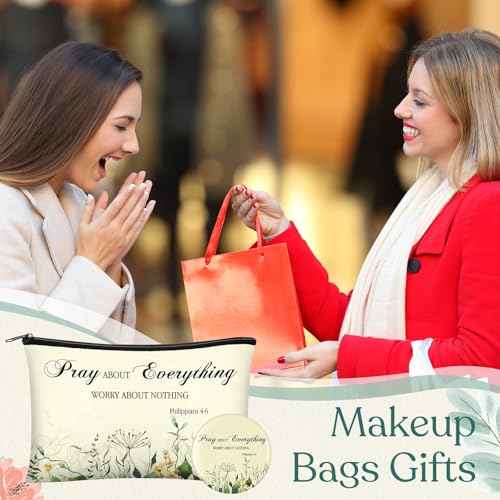 Abbylike 40 Pcs Christian Gift for Women Include 20 Bible Verse Makeup Bags 20 Christian Compact Mirrors Inspirational Religious Scripture Gift for Mom Sister Birthday Christmas(Elegant Style)