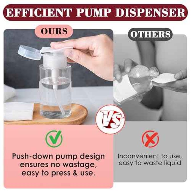 4 Pack Push Down Pump Dispenser 6.7oz/200ML & 80ML Empty Acetone Dispenser Push Top Alcohol Bottles Containers for Nail Polish Makeup Remover Water Facial Toner