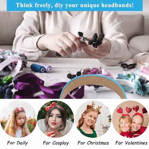 Wecoe 10 Pack Satin 1.3 Inch Wide Light Blue Headbands for Women & Girls - Non-Slip Fashion Hair Accessories for DIY Holiday Costume, Diademas Coreanas Para Mujer