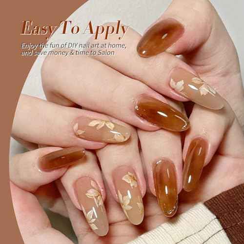 Born Pretty Jelly Gel Nail Polish Fall Winter Amber Crystal Brown Orange Burgundy Red Black Gel Polish Transparent Translucent Clear Nail Art Manicure DIY Home Salon 6PCS
