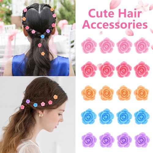 YISSION Mini Rose Flower Hair Clips and Barrettes - 20Pcs Cute Small Colorful Hair Pins for Women's Bridal & Wedding Hair Accessories