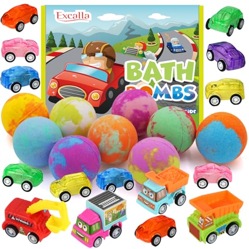 Bath Bombs for Kids with Toys Inside, 9 Pack Handmde Bath Bombs Set with Pull-Back Cars Inside, Rich Foam Color Bubble Set Boys Girls for Skin Moisturizing