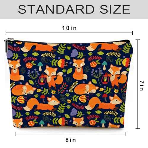 Small Makeup Bag for Purse Cute Canvas Waterproof Cosmetic Bags for Women Zipper Travel Toiletry Pouch-Fox Makeup Bags