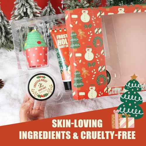Christmas Bath Gift Set for Women, 5 PCS Bath and Body Gift Set,Holiday Stocking Stuffers with Shower Gel, Body Lotion, Mini Towel,Birthday Gifts for Women