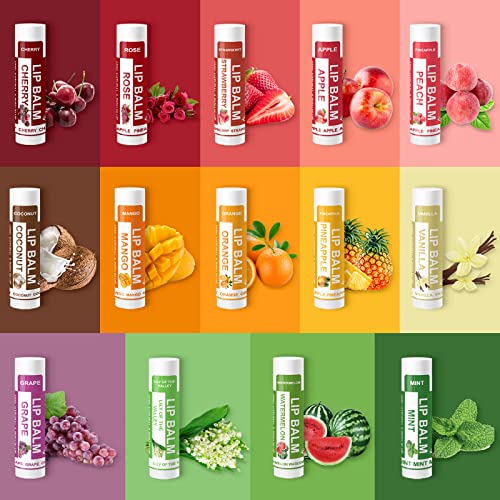 Yopela 56 Pack Natural Lip Balm in Bulk with Vitamin E and Coconut Oil - Moisturizing, Soothing, and Repairing Dry and Chapped Lips - 14 Flavors - Non-GMO Valentine's Gift