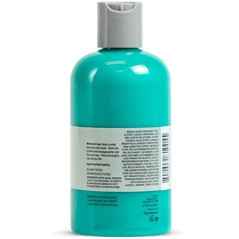 Anthony Algae Facial Cleanser - Hydrating & Soothing Formula | 8 Fl Oz with Aloe Vera & Lavender