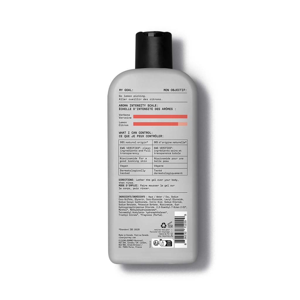 Body Wash with Niacinamide & Glycerin - EWG Verified Vegan Shower Gel | Energizing Citrus, 12 Fl Oz