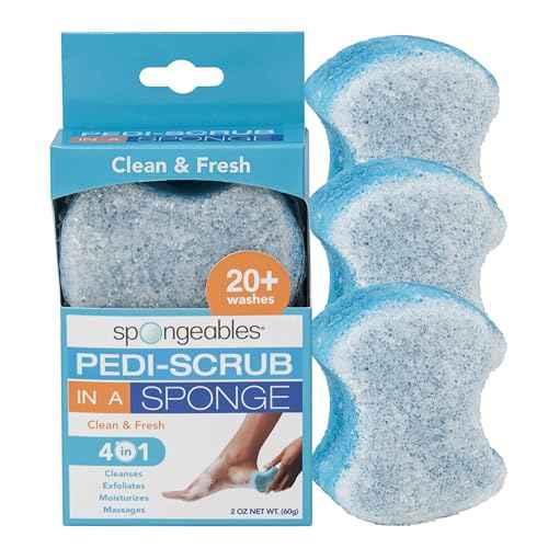 Spongables Pedi Scrub Foot Exfoliating 20+ Wash Sponge, Clean & Fresh, 3 Count