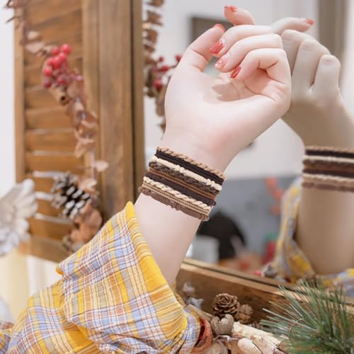 20 PCS Boho Hair Ties, Bracelets Hair Ties for Thick or Thin Hair, 4 Styles Boho Ties for Ponytail Holders, 2.36¡¯¡¯ Hair Ties No-Damage, Chirstmas Gifts, Brown