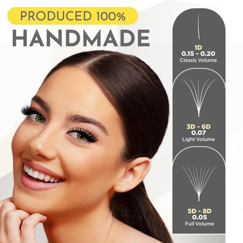 Promade Eyelash Extensions - 3D-20D C/D Curl | 0.03-0.1mm Thickness, 8-20mm Length, Easy Application