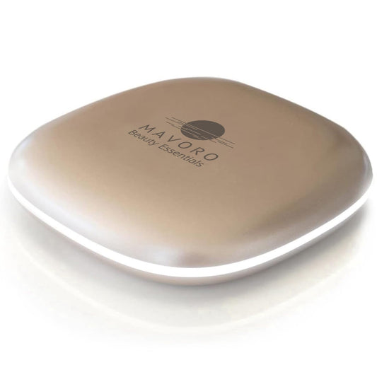 LED Lighted Travel Makeup Mirror 1x/10x, USB-C Rechargeable(Champagne Gold)