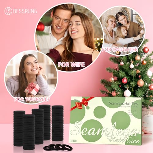 100PCS Black Hair Ties for Women Girls, Seamless Thick Black Hair Band, Elastic Hair Ties No Damage Ponytail Holder Christmas Gift