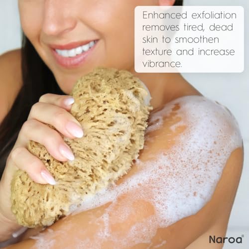 Naroa Exfoliating Natural Sponge for Shower X Large | Bath Sea Loofah for Healthy Skin | Unbleached Bathing Body Scrubber Puff | Plastic Free
