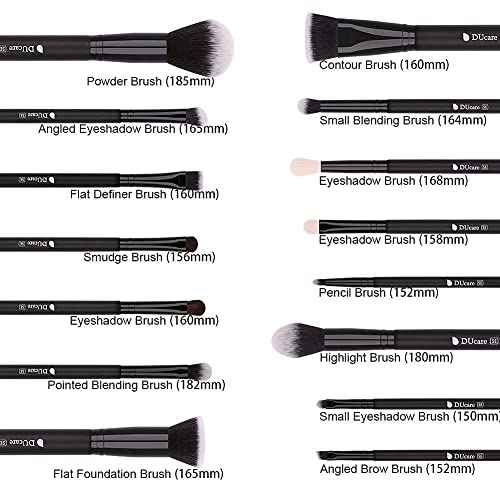 DUcare Makeup Brushes 15Pcs Premium Synthetic Kabuki Makeup Brush Set, Professional Foundation Concealers Powder Blush Blending Face Eye Shadows Black Brush Sets