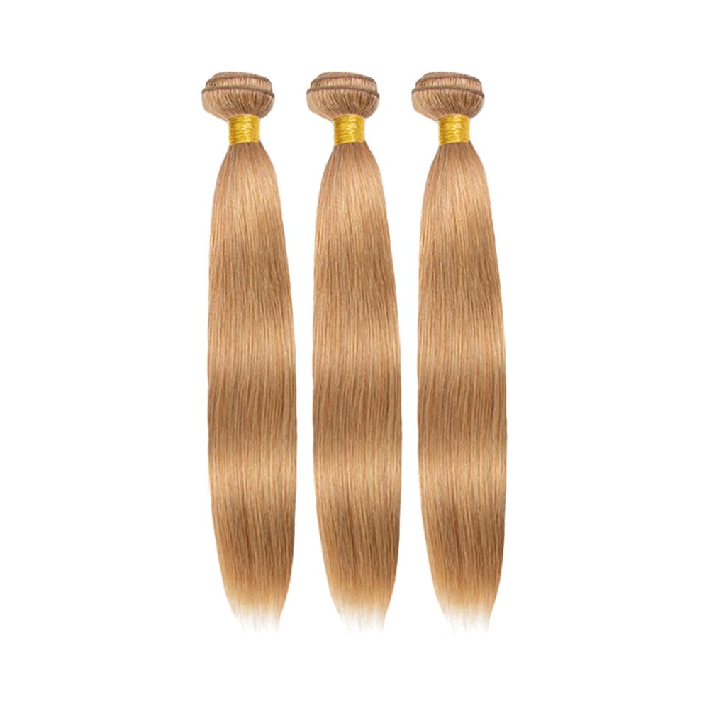 14 14 14 Inch #27 Honey Blonde Bundles Human Hair Straight 3 Bundles Brazilian Remy Hair 50 Grams/Bundle 10A Grade Unprocessed Virgin Hairs Blonde Straight Bundle Weaves Extensions